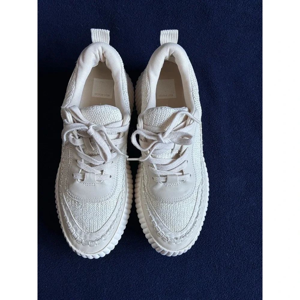 Dolce Vita Cream Platform Sneakers Size 9 Woven Chunky Ivory Lace Up Shoes